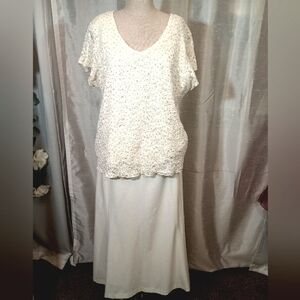 2pc.Vintage Dressbarn Midi Skirt+Britney Black Short Sleeve Sparkle Lace Top, 2X